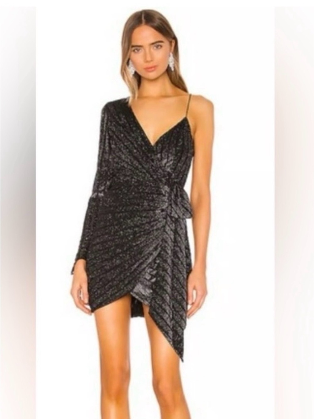 Retrofete Black One-Shoulder Sequin Mini Dress